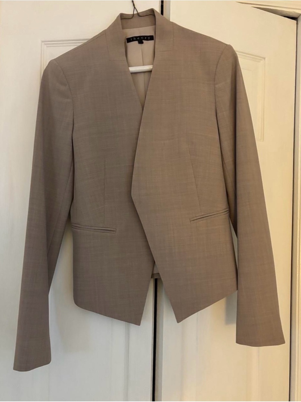 Theory Taupe Asymmetrical Open-Front Blazer size 0